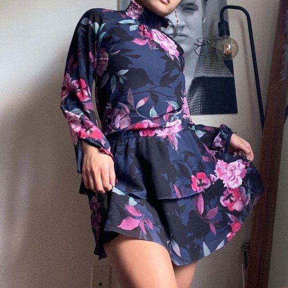 Yumi Kim Floral High Neck cocktaili dress mockneck boho retro - Picture 3 of 4